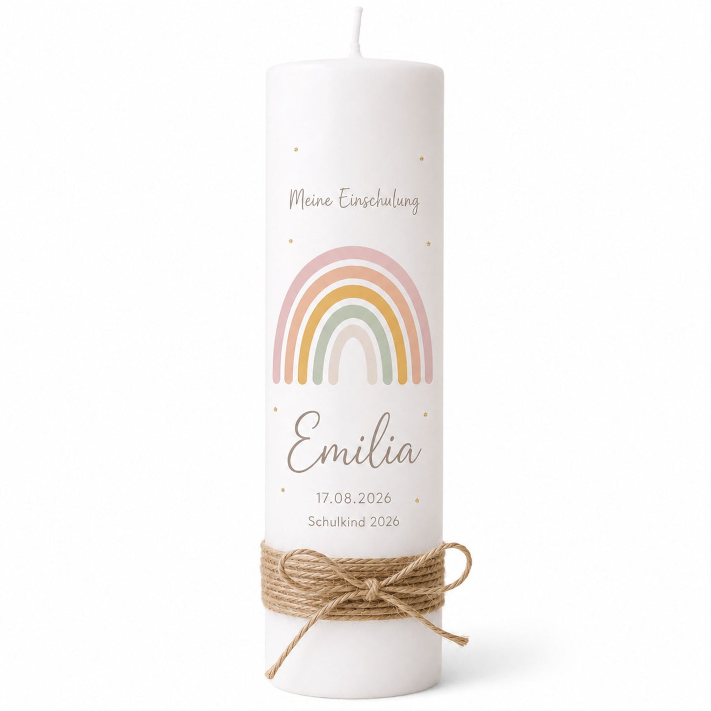 Personalisierte Einschulungskerze „Regenbogen“ – 25 x 8 cm