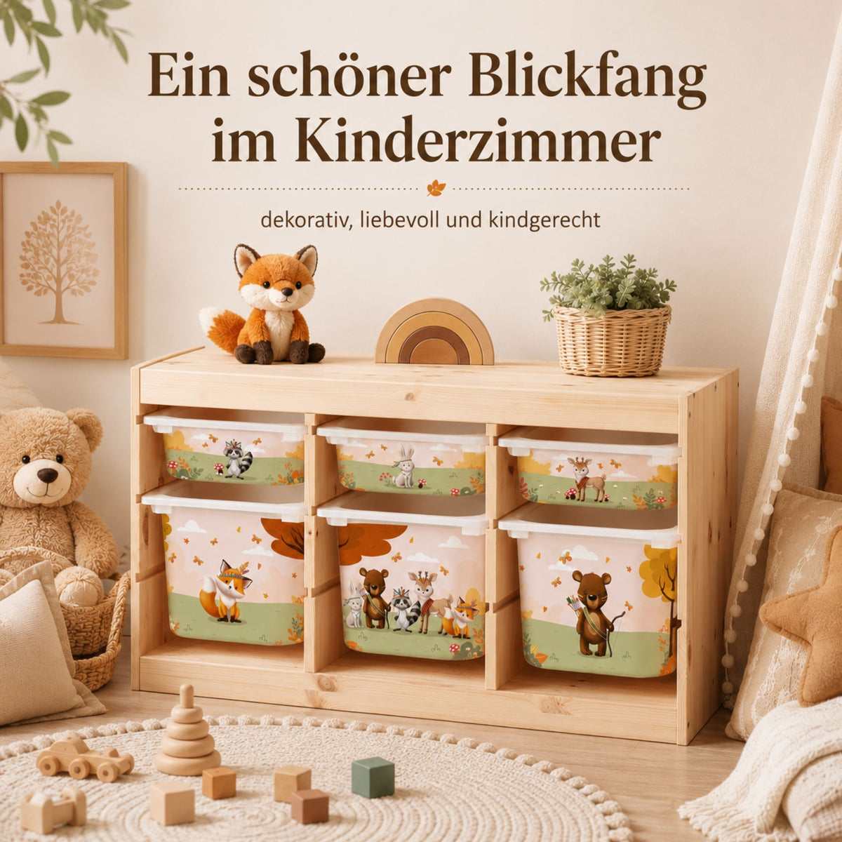 MilaBoo® Waldtiere-Aufkleber für IKEA TROFAST – 6er-Set mit liebevollen Waldmotiven für große und kleine Boxen