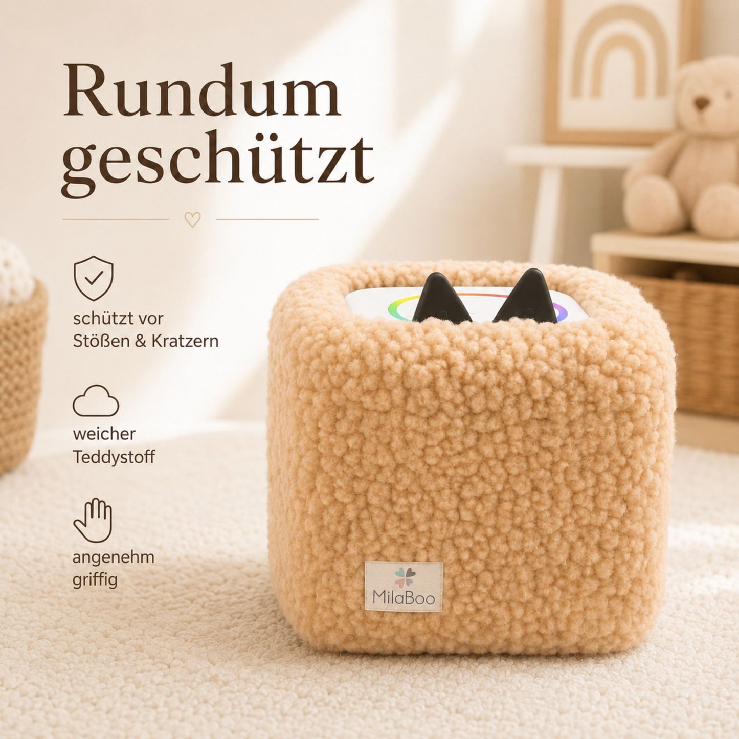 Toniebox Hülle Teddy Beige, kuschelige Schutzhülle für Toniebox 1 & 2, handgemacht in Deutschland, weicher Bezug fürs Kinderzimmer