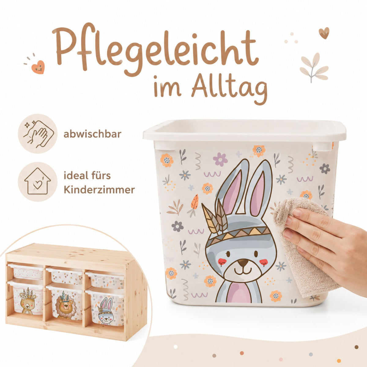 MilaBoo® Boho-Aufkleber für IKEA TROFAST – 6er-Set in Beige- und Naturtönen für große und kleine Boxen