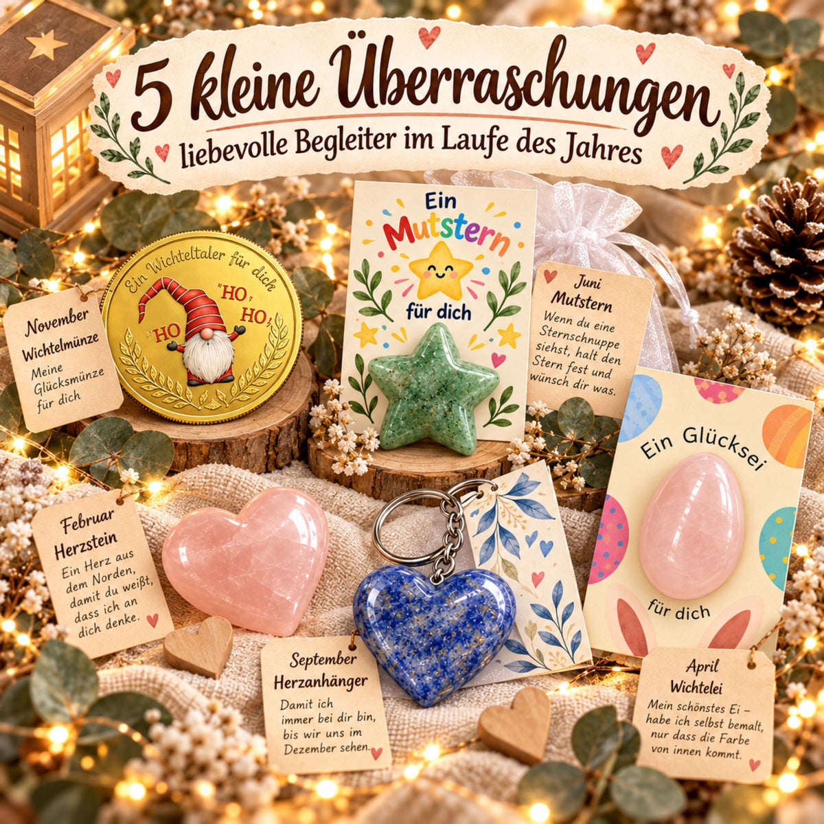 Premium Wichtelbriefe durchs ganze Jahr – 5 personalisierte Karten + 5 magische Geschenke