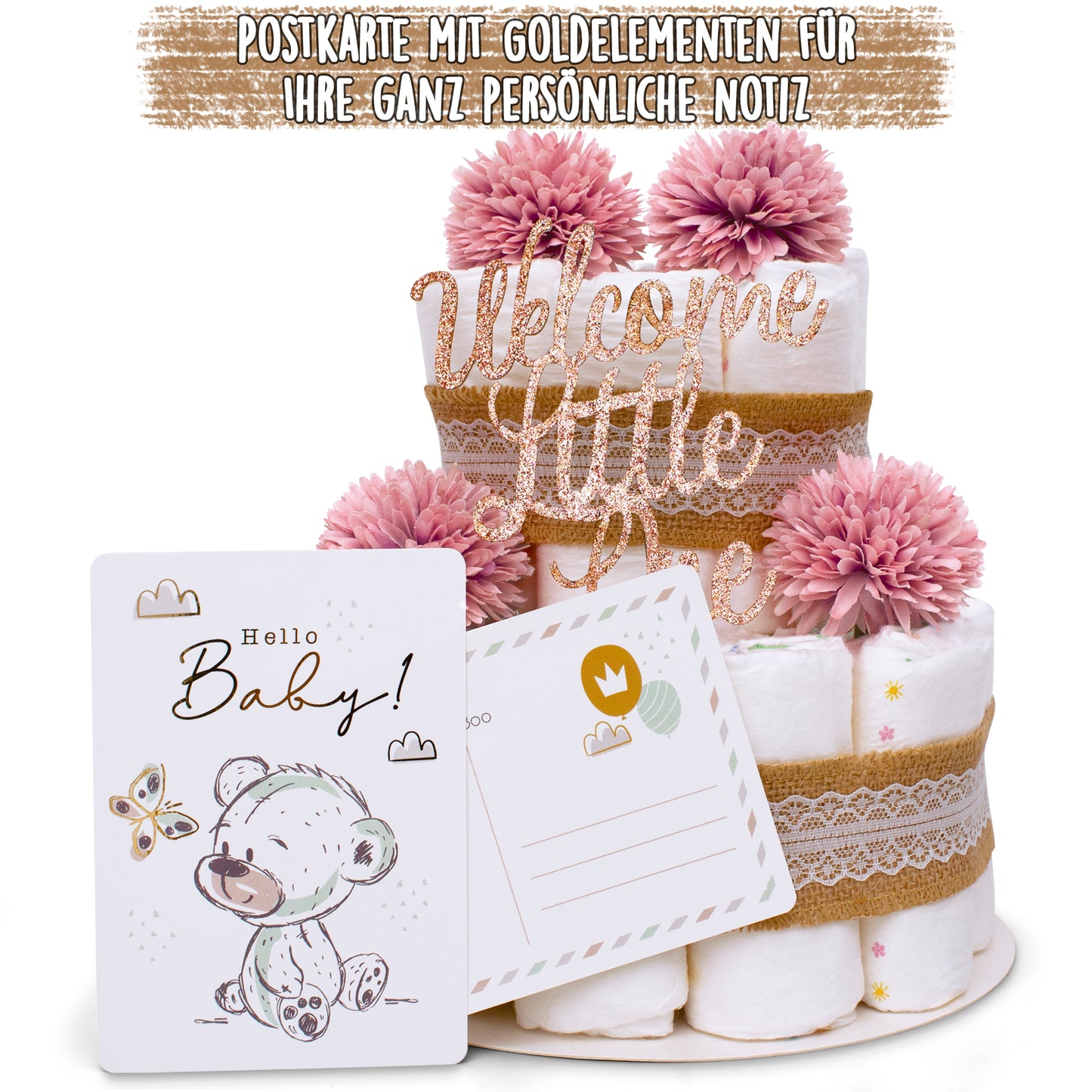 Windeltorte Vintage Boho Blau – 2-stöckig