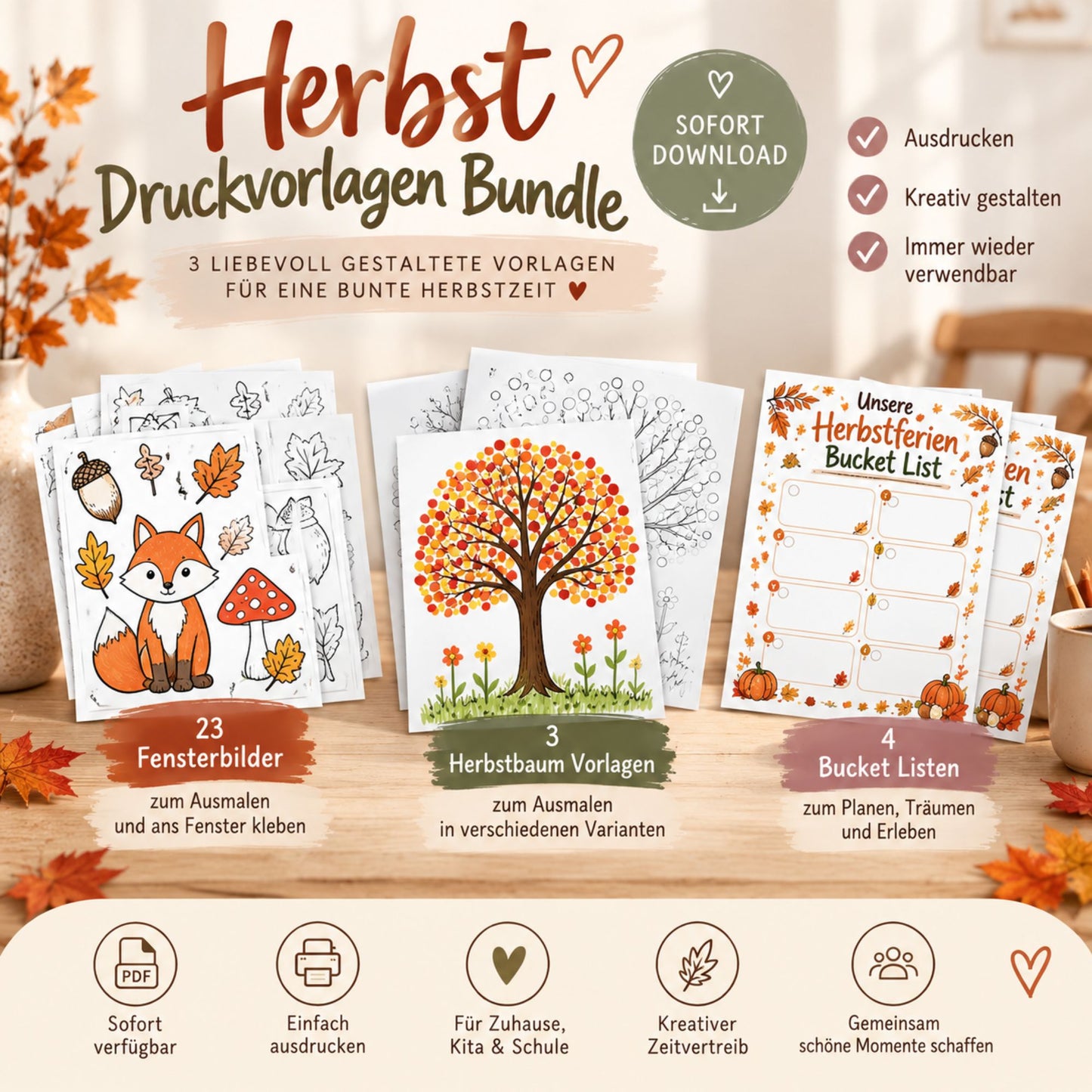 Herbst Druckvorlagen Bundle – Beispielseiten zum Basteln mit Kindern