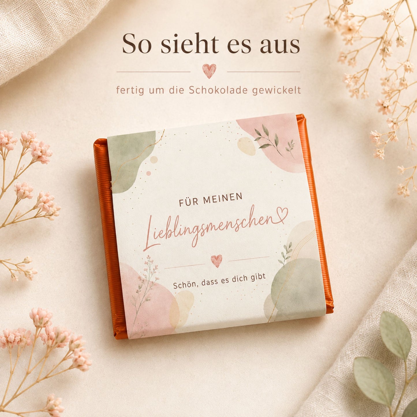 Schokoladen-Banderole zum Ausdrucken – Lieblingsmensch & Schön, dass es dich gibt | 4 Designs