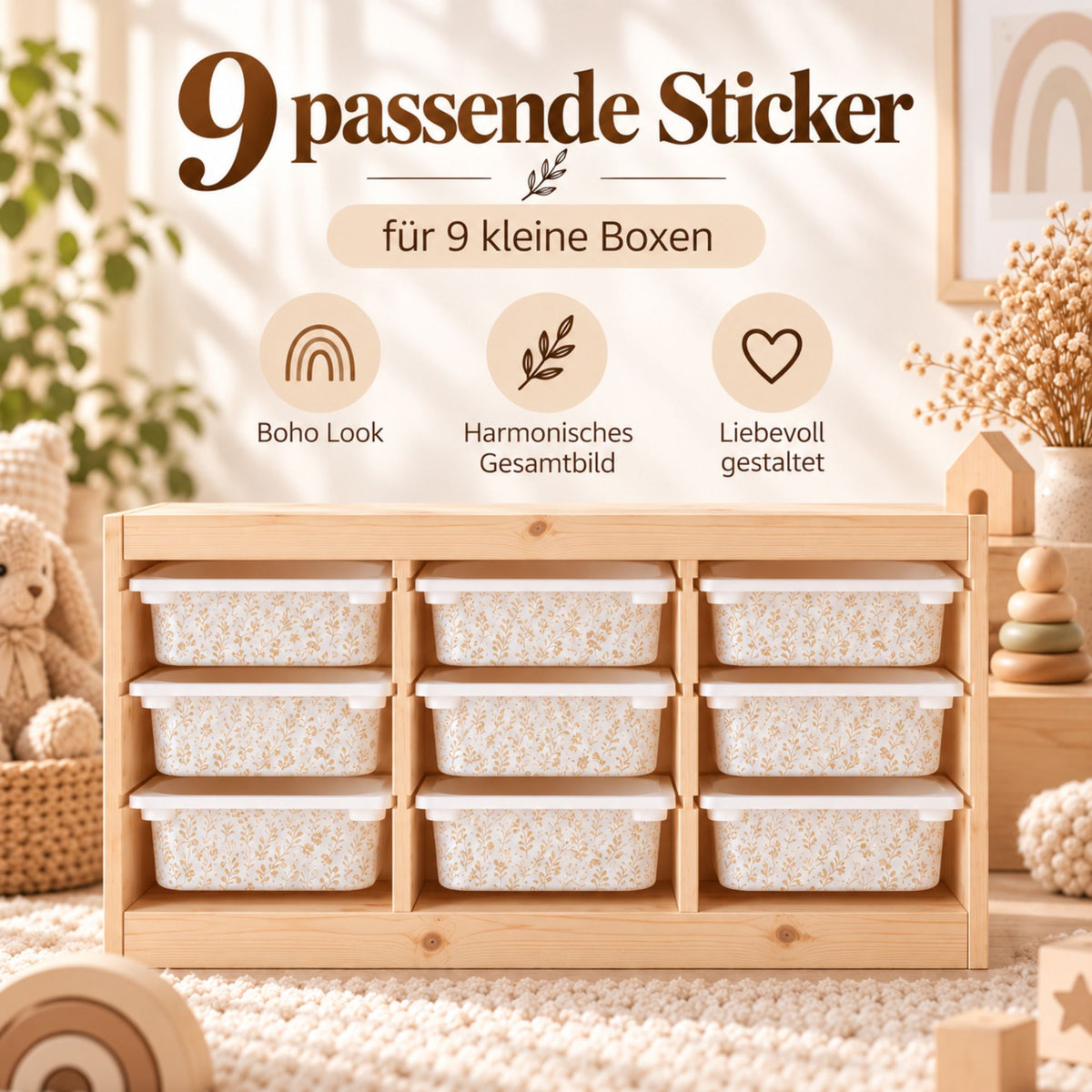 TROFAST Aufkleber 9er Set – Sticker für alle 9 kleinen Boxen, Vinylfolie für IKEA TROFAST Regal