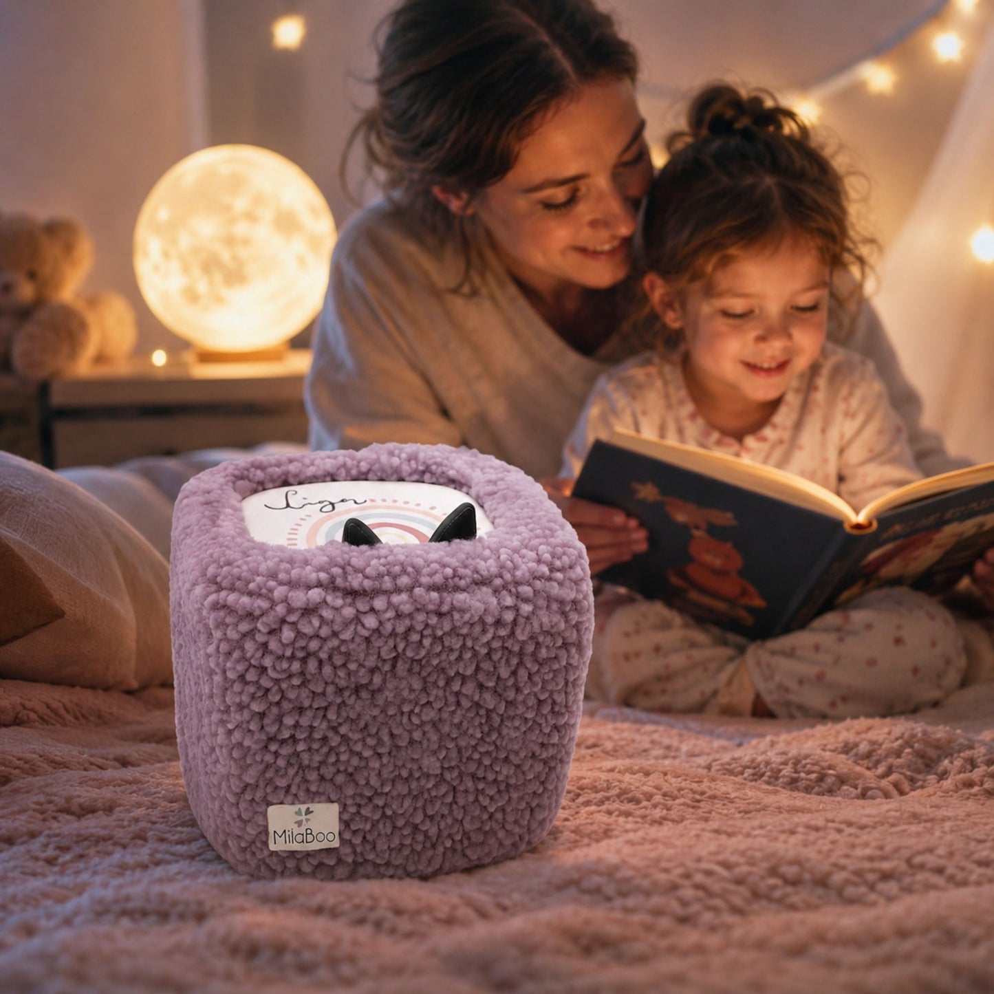 MilaBoo® Teddybezug für Toniebox 1 & 2 – weiche Schutzhülle aus Teddystoff mit Gummizug – Lila