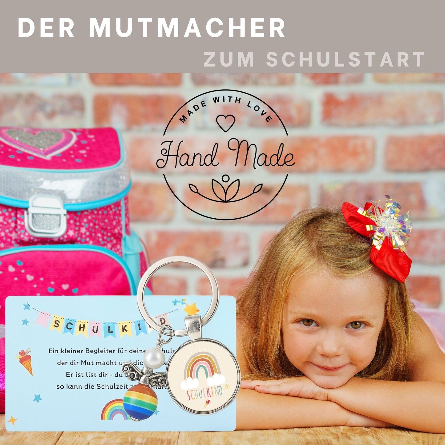 Schutzengel Schlüsselanhänger zur Einschulung – Design Regenbogen