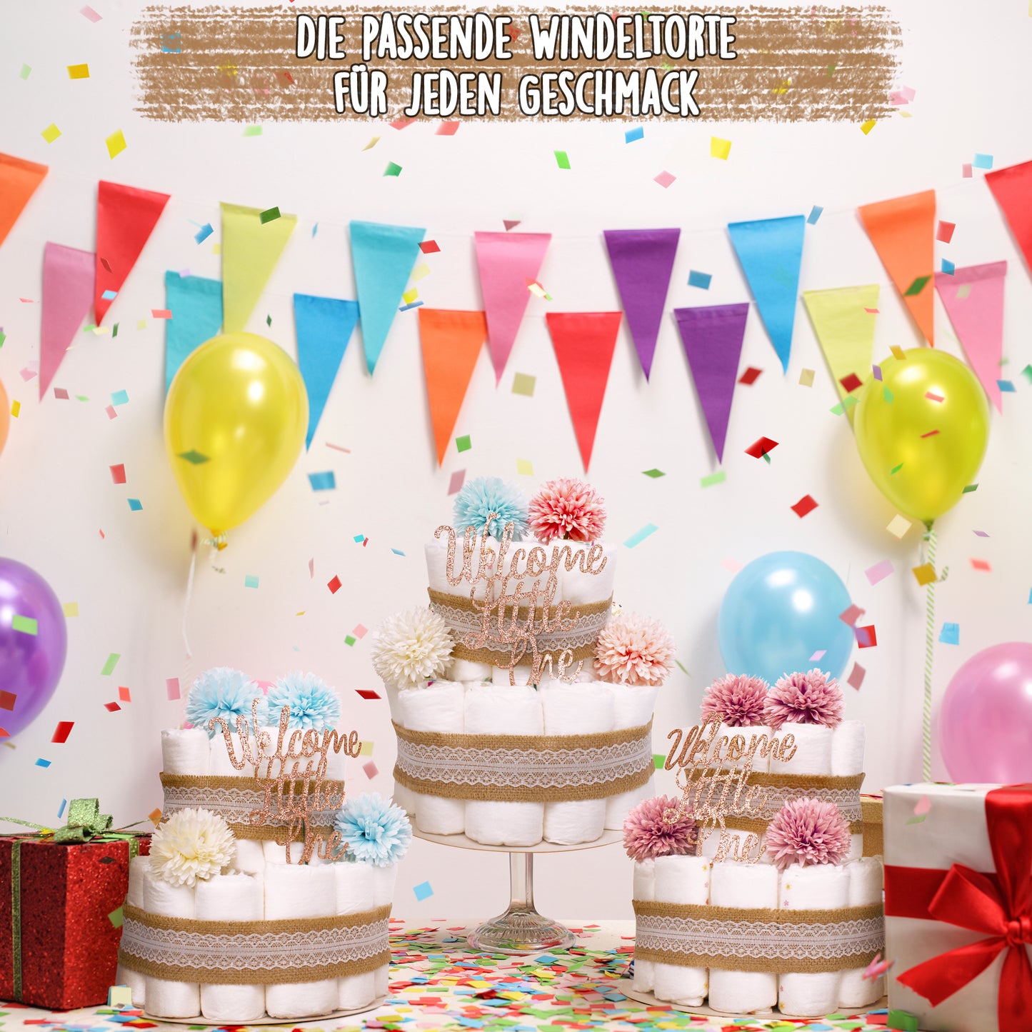 Windeltorte Vintage Boho Blau – 2-stöckig