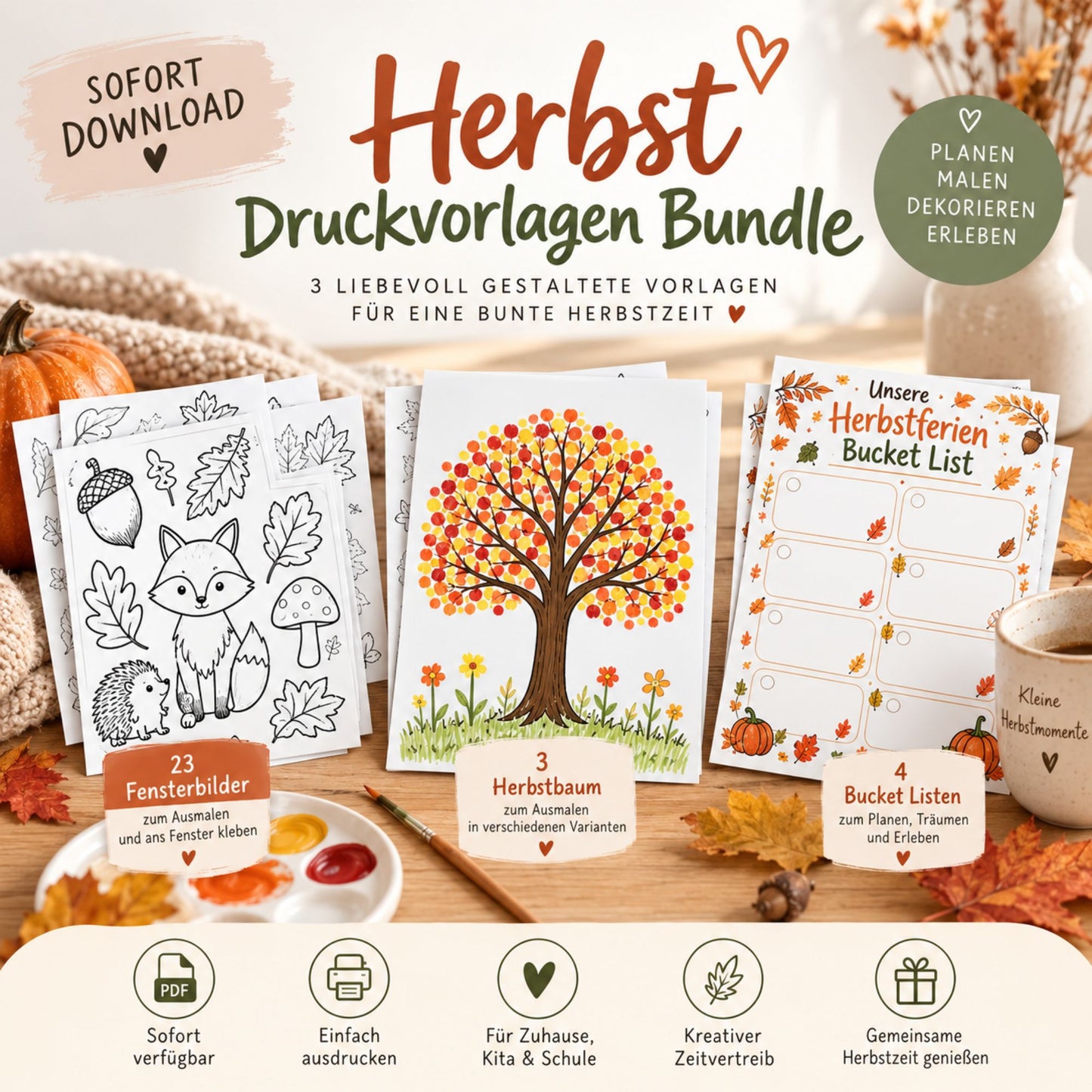 Herbst Bastelvorlagen für Kindergarten und Zuhause als PDF Download