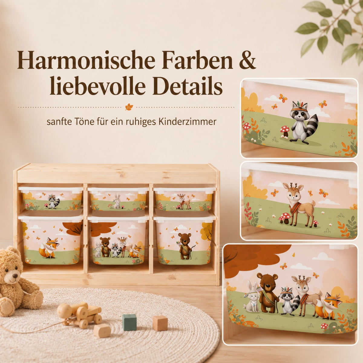 MilaBoo® Waldtiere-Aufkleber für IKEA TROFAST – 6er-Set mit liebevollen Waldmotiven für große und kleine Boxen