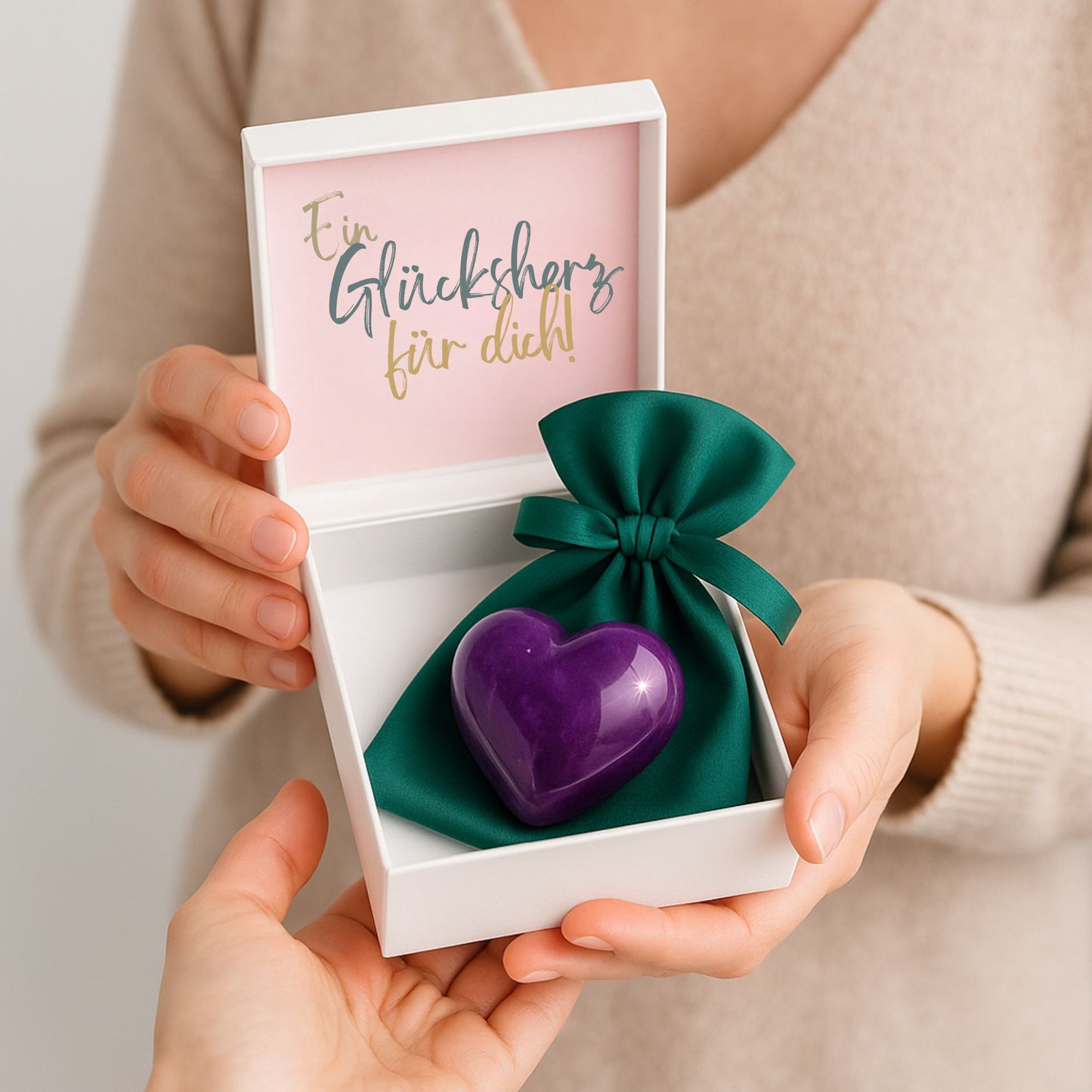 MilaBoo® Amethyst-Glücksherz „Du schaffst das“ – 4 cm Edelstein-Herz als Mutmacher in Geschenkbox