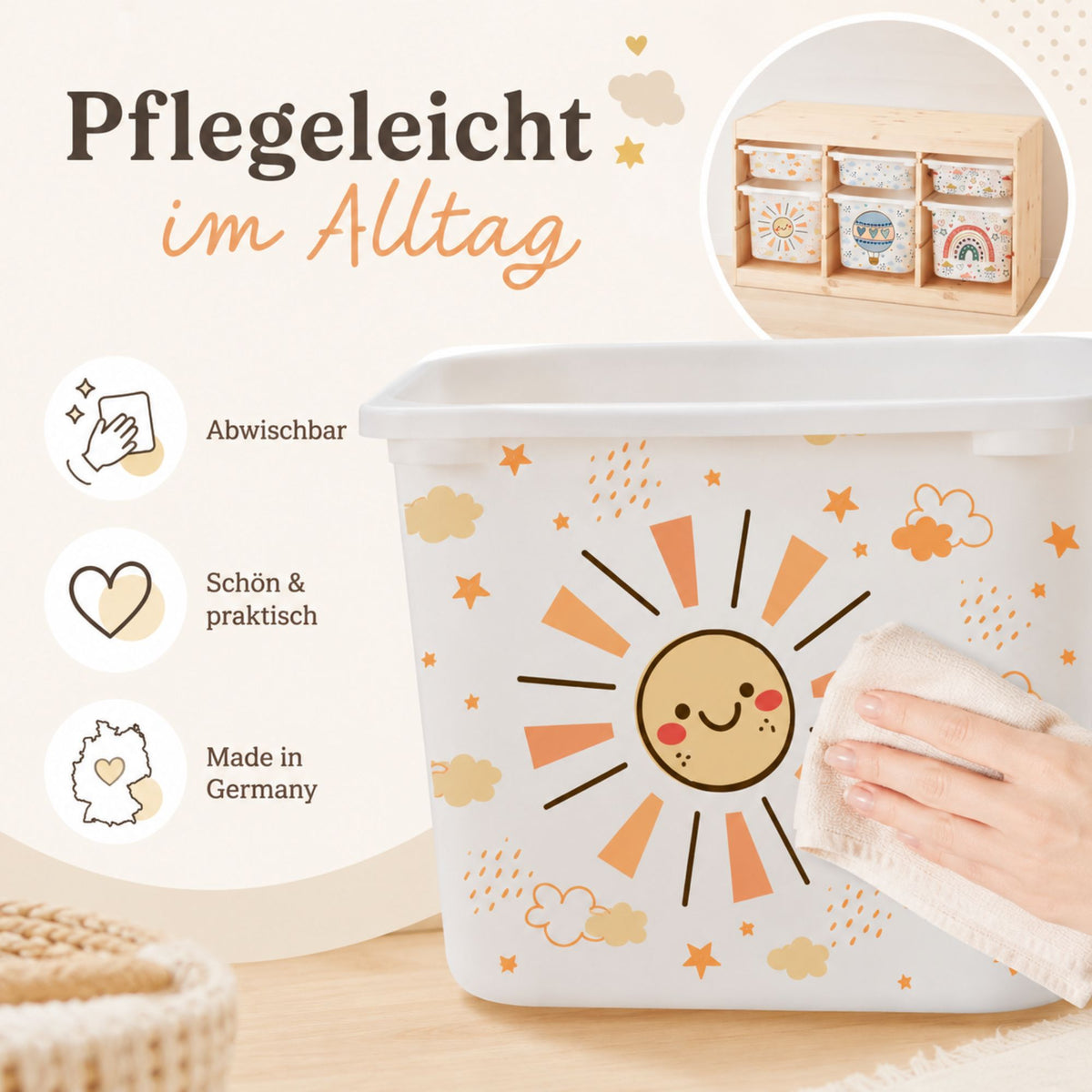 MilaBoo® TROFAST Sticker-Set „Wetter“ – 6 passgenaue Vinylaufkleber für 3 große und 3 kleine IKEA TROFAST Boxen