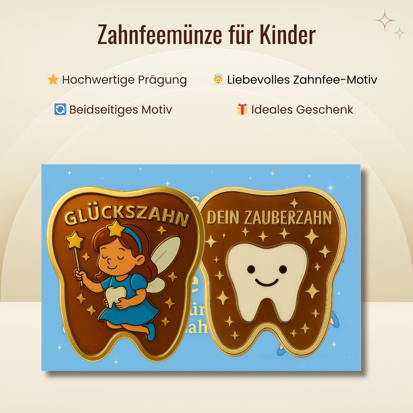 Milaboo® Zahnfee Geschenk Kinder – blaue Karte mit Glückszahn & Urkunde