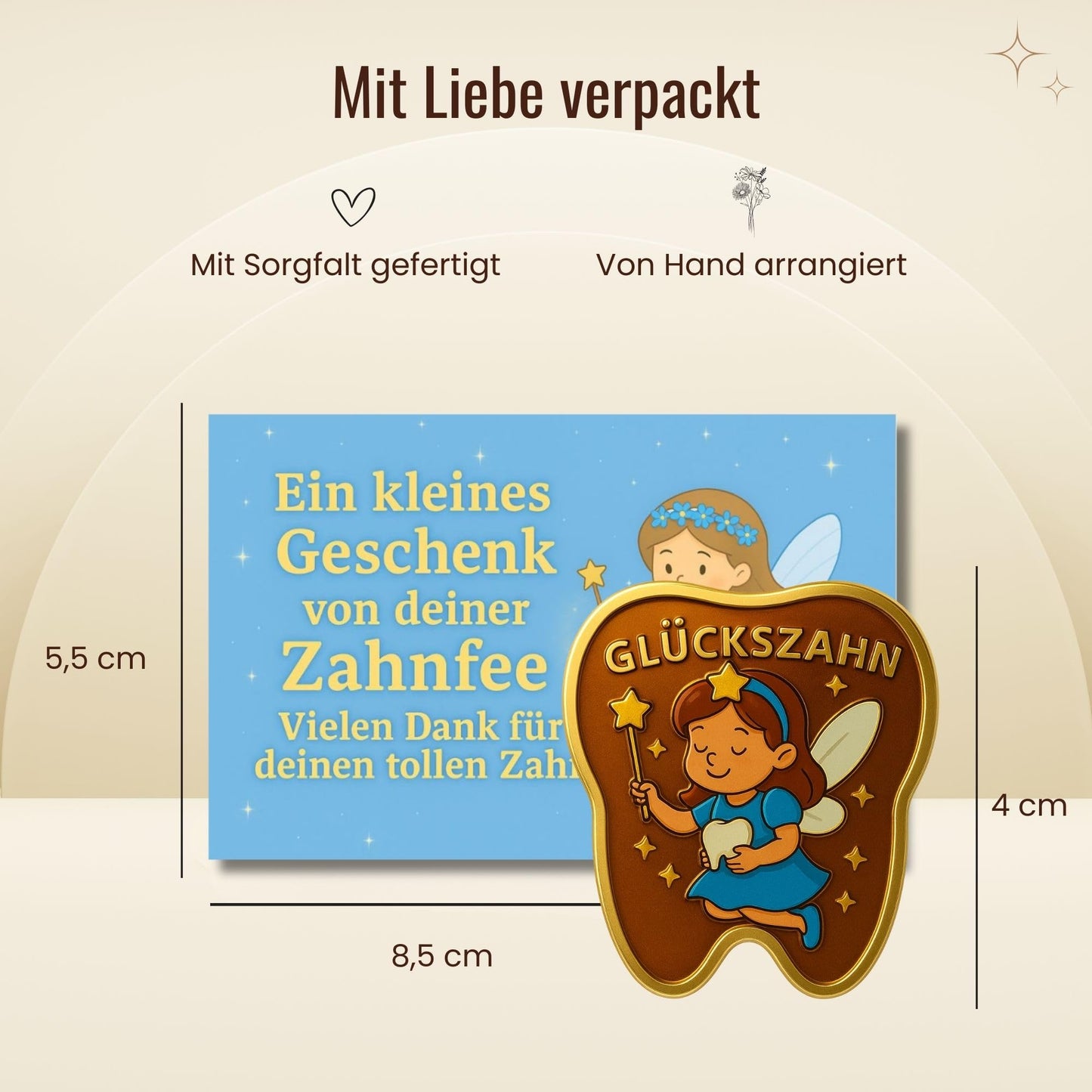 Milaboo® Zahnfee Geschenk Kinder – blaue Karte mit Glückszahn & Urkunde