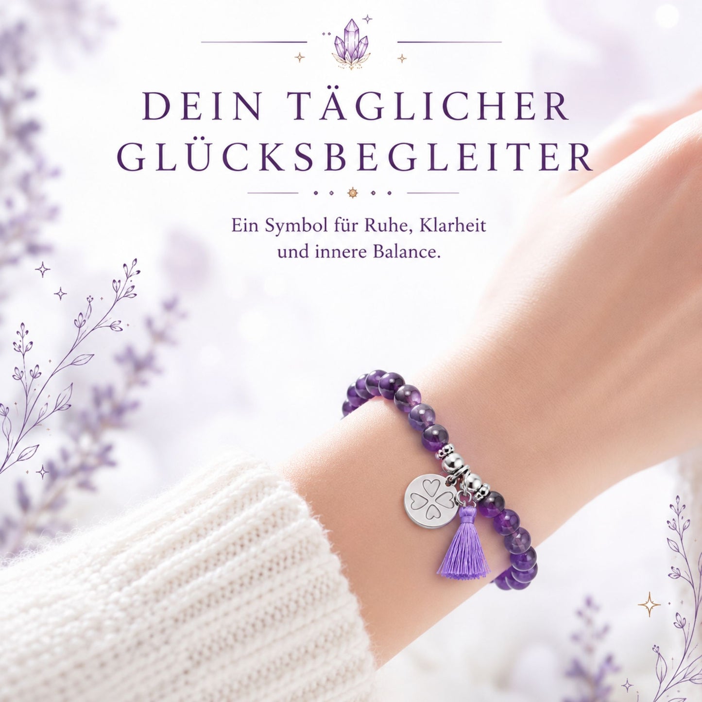 MilaBoo® Amethyst Armband Damen – Naturstein Armband mit Kleeblatt-Anhänger & Quaste als liebevolles Geschenk
