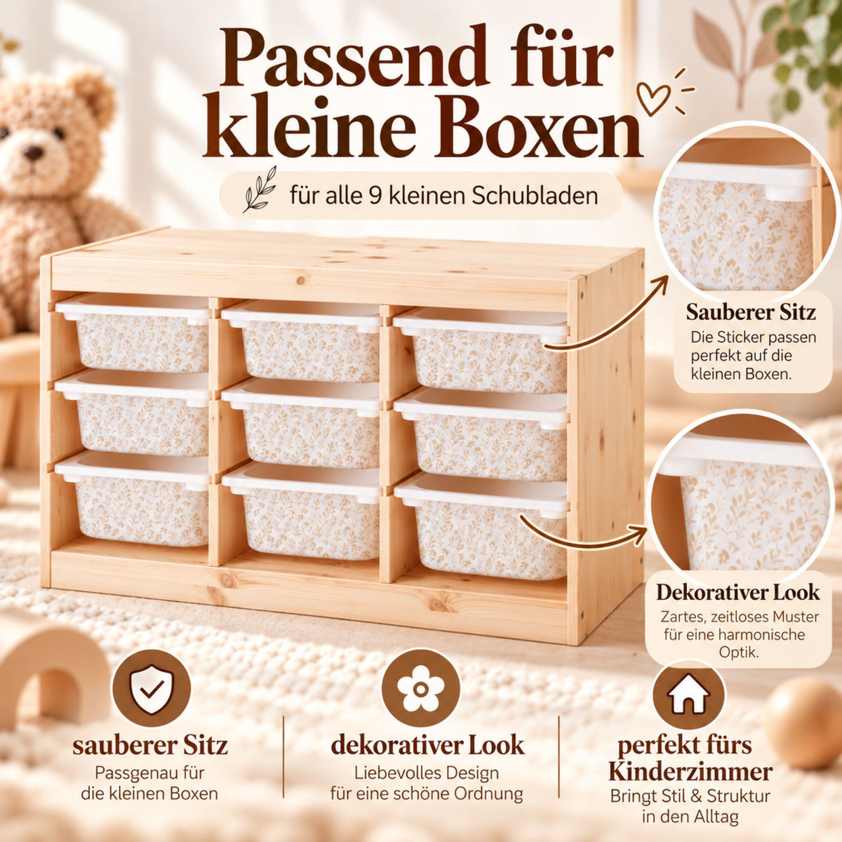 TROFAST Aufkleber 9er Set – Sticker für alle 9 kleinen Boxen, Vinylfolie für IKEA TROFAST Regal