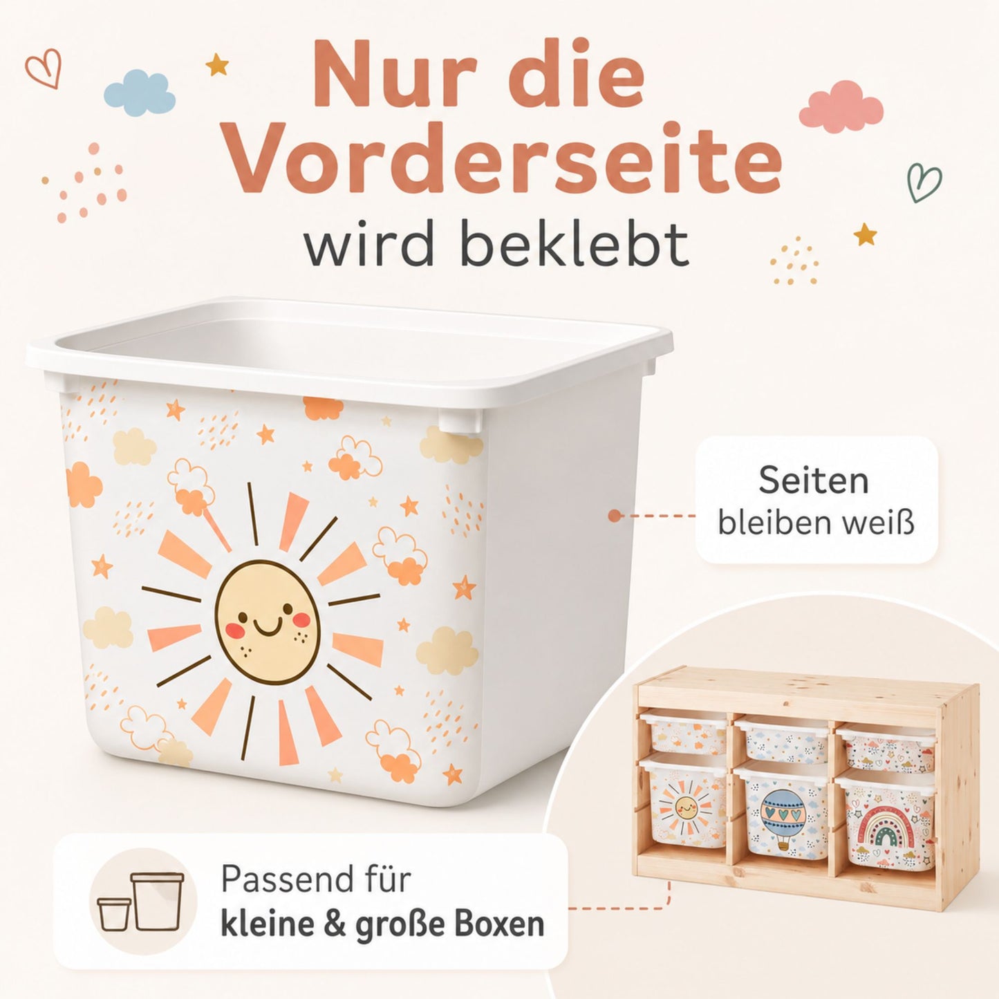 MilaBoo® TROFAST Sticker-Set „Wetter“ – 6 passgenaue Vinylaufkleber für 3 große und 3 kleine IKEA TROFAST Boxen