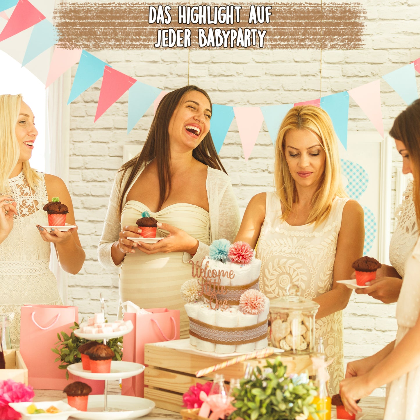 Windeltorte Vintage Boho Neutral – 2-stöckig