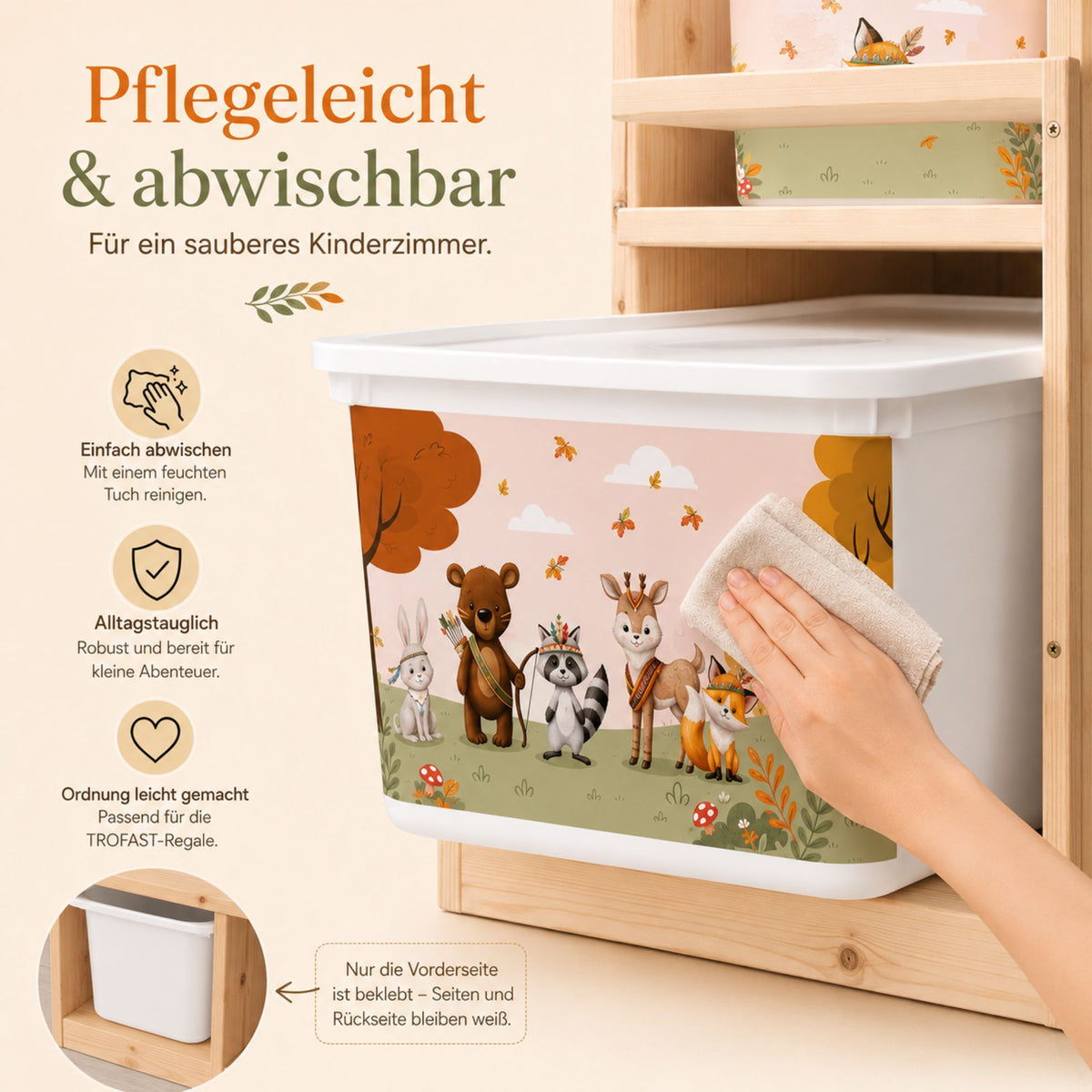 MilaBoo® Waldtiere-Aufkleber für IKEA TROFAST – 6er-Set mit liebevollen Waldmotiven für große und kleine Boxen