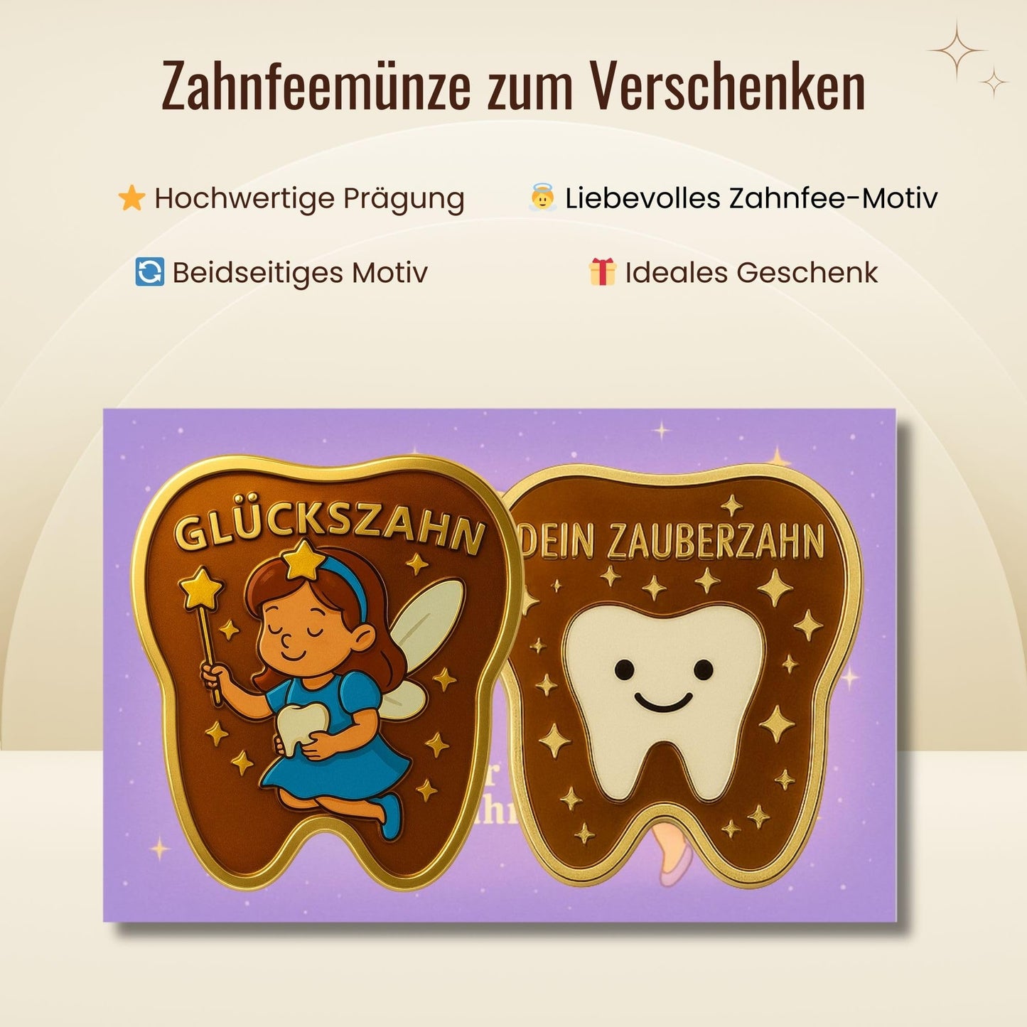 Milaboo® Zahnfee Geschenk Kinder – lila Karte mit Glückszahn & Urkunde