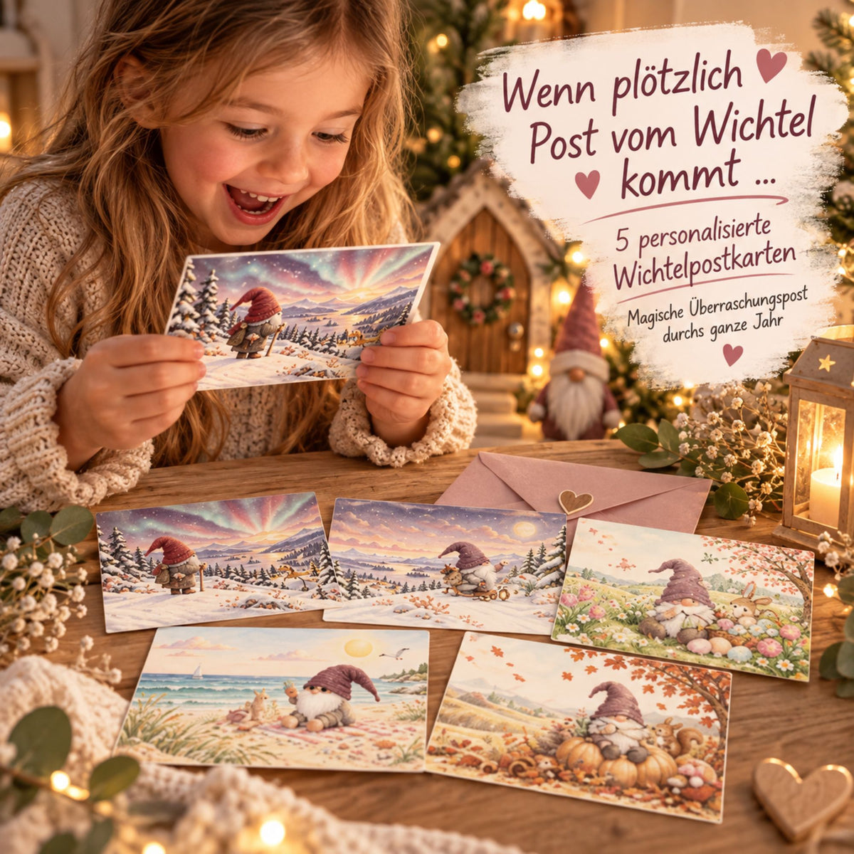 Premium Wichtelbriefe durchs ganze Jahr – 5 personalisierte Karten + 5 magische Geschenke