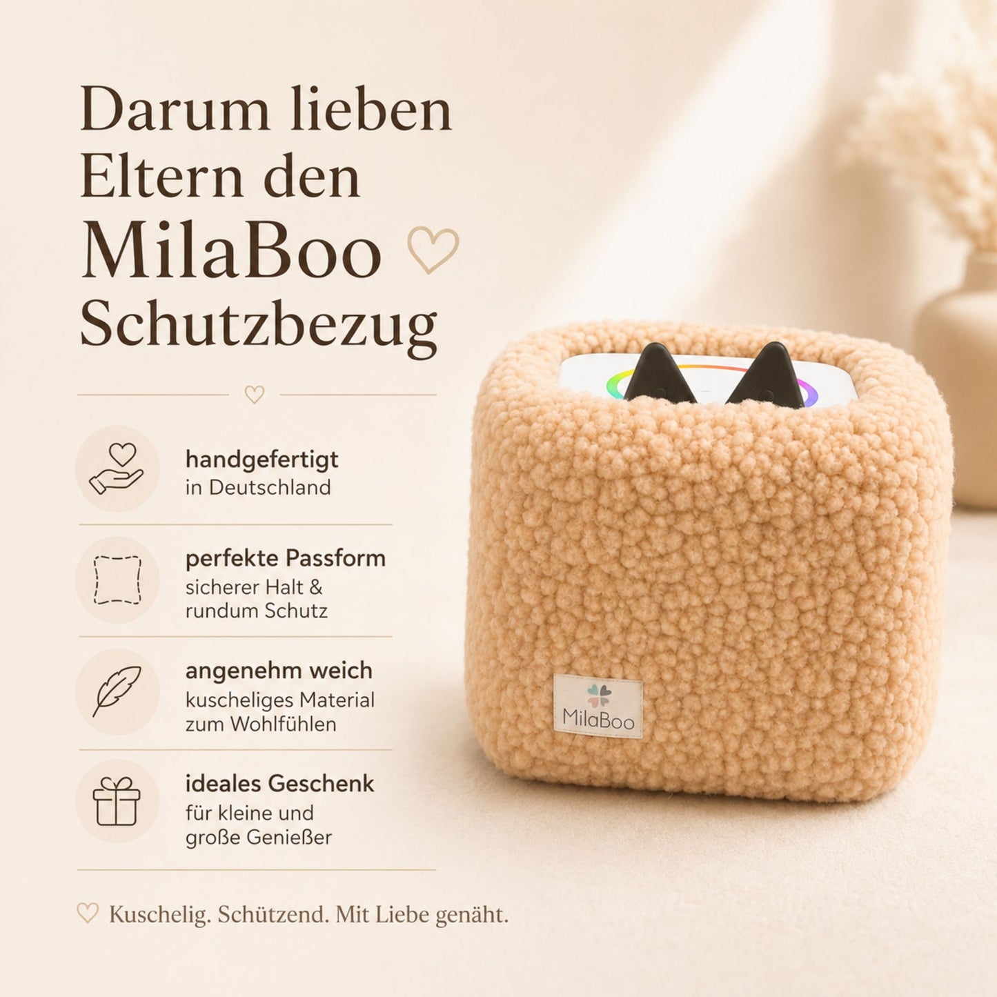 Toniebox Hülle Teddy Beige, kuschelige Schutzhülle für Toniebox 1 & 2, handgemacht in Deutschland, weicher Bezug fürs Kinderzimmer