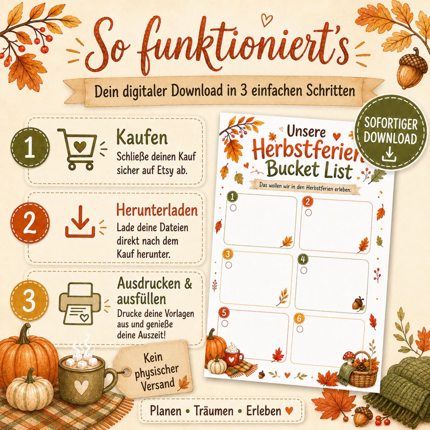 Herbstferien Bucket List für Kinder | Ferien Bucket Liste zum Ausdrucken | Herbstferien Aktivitäten | Printable | Digitaler Download