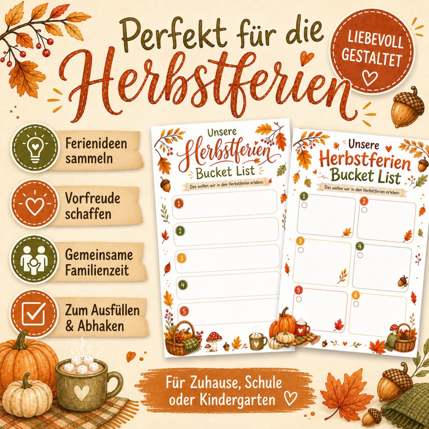 Herbstferien Bucket List für Kinder | Ferien Bucket Liste zum Ausdrucken | Herbstferien Aktivitäten | Printable | Digitaler Download