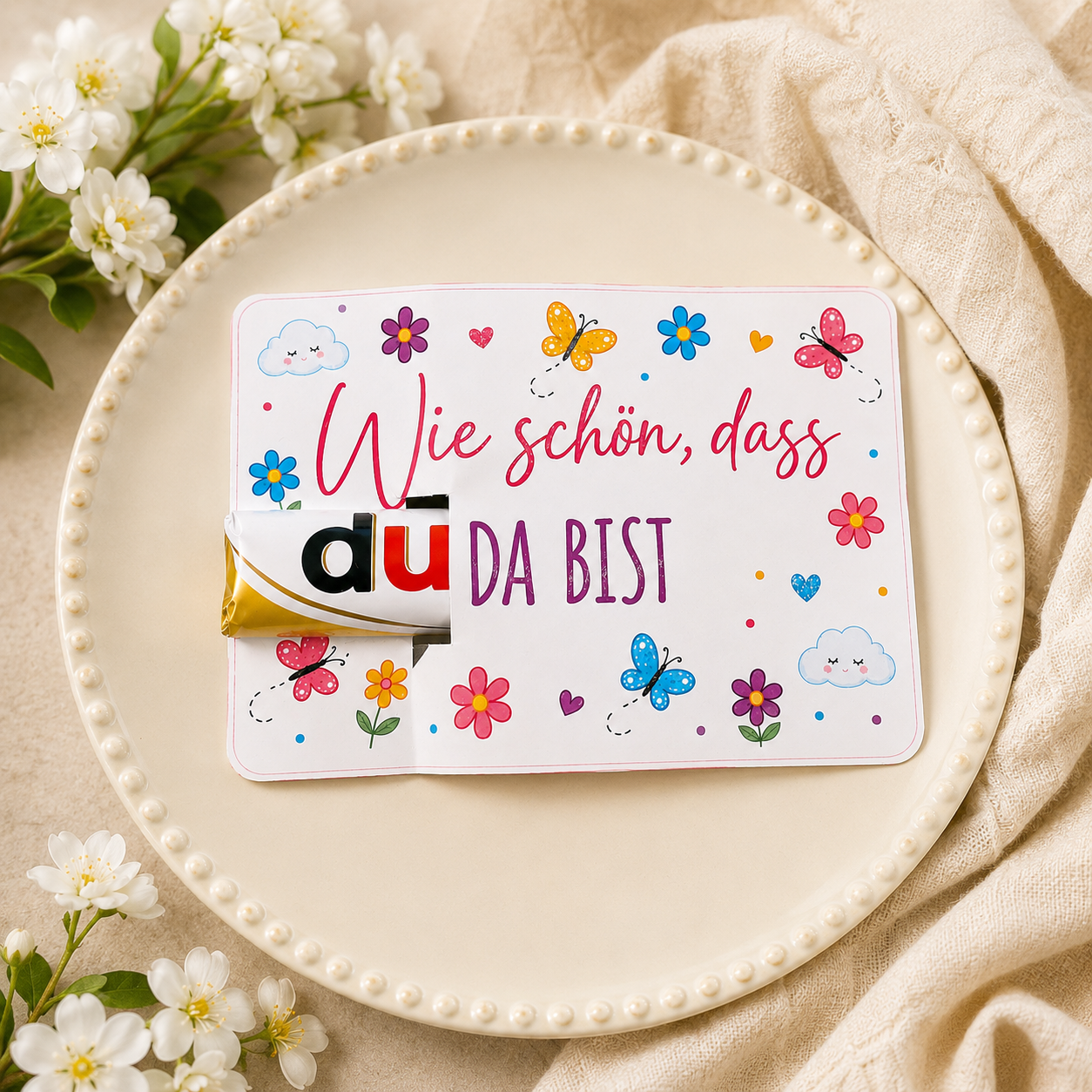 Druckvorlage „Wie schön, dass du da bist“ | Duplo Geschenk | Kleine Aufmerksamkeit | Geschenkidee zum Ausdrucken | Sofortdownload